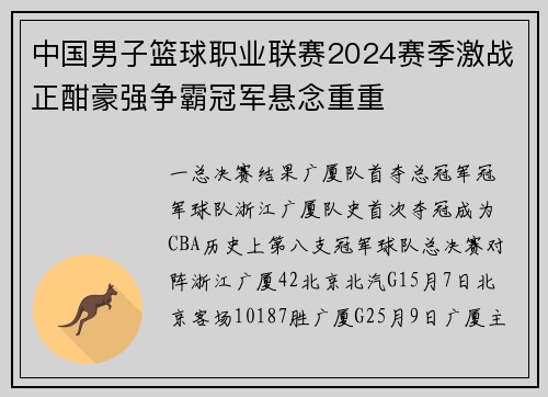 中国男子篮球职业联赛2024赛季激战正酣豪强争霸冠军悬念重重